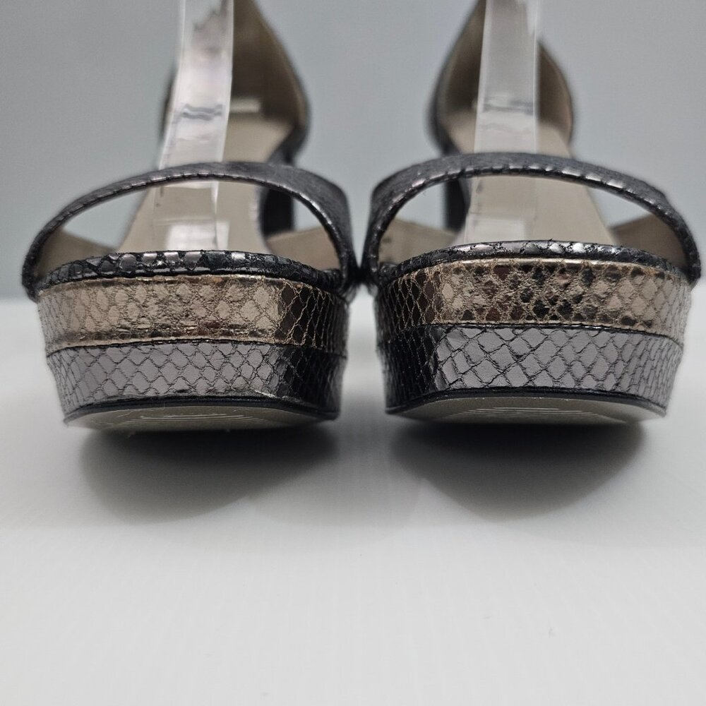 AllSaints Tia Platform Heel Sandal Womens 10 Metallic Bronze Gold Gray Embossed - Picture 8 of 16